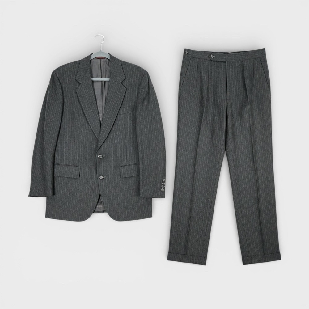 Hart Schaffner & Marx Country‎ Squire Mens Charcoal Pinstripe Virgin Wool Suit